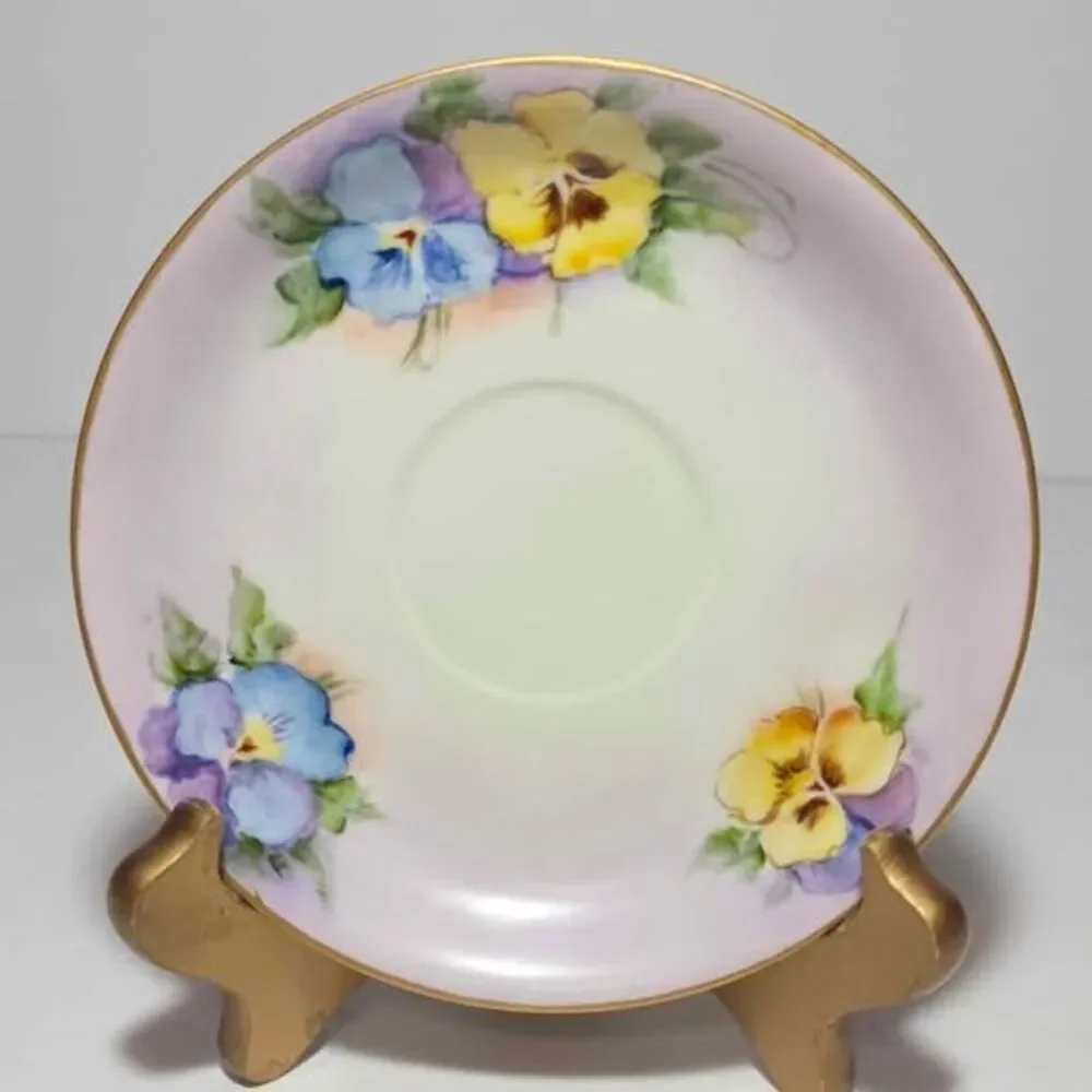 Sweetpea Teacup and Saucer Hand Painted Vintage Artist Signed 1964